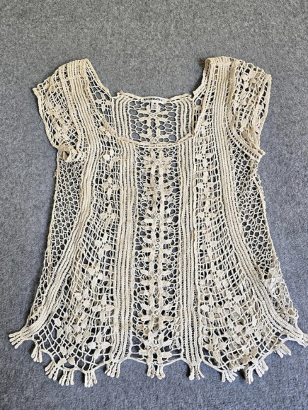 Roommates Crochet Lace Boho Tunic Top Cream M